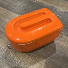 Antique Westinghouse Hall China Co Vibrant Orange Refrigerator Dish with lid