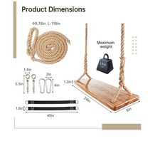 Soild Wood Swing for Children Adults Outdoor Garden Wooden Swing Hanging Swing