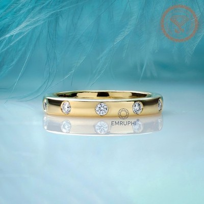 Wedding Band Gold 3mm CVD Diamond Round Cut Wedding Band Women Men Real Jewelry Ring 