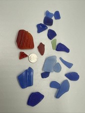 Genuine Surf Tumbled Seaglass Very Rare Red Blue Green Ribbed Design