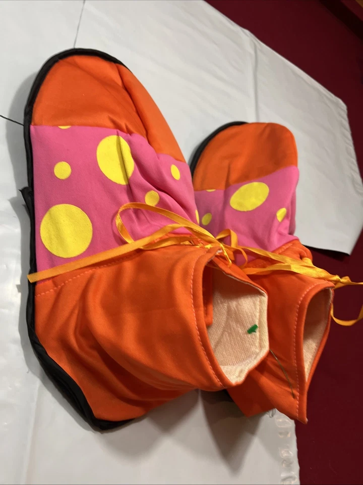 ZAPATO PAYASO Cubiertas Con Cordones Naranja Amarillo Tela Fieltro Divertido Circo Disfraz Zapatillas Foto 2 de 4