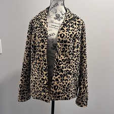 Chico's Open Front Blazer Leopard Print Women's Sz 1 Small Beige Lined Velveteen