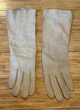 VTG Beige Kid Leather Gloves Size 7 Washable Mid Arm Length 15 Germany