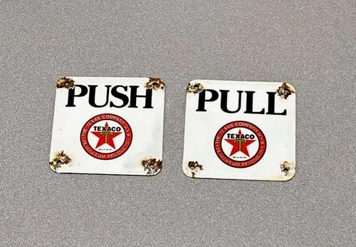 VINTAGE TEXACO DEALERSHIP DOOR PUSH SET PORCELAIN SIGN CAR GAS OIL MOTORCYCLE