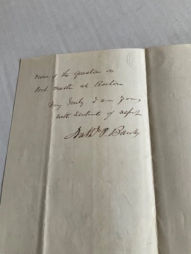 CIVIL WAR MAJOR GENERAL N P BANKS GOVERNOR OF MASS. SIGNED LETTER MARCH 1858