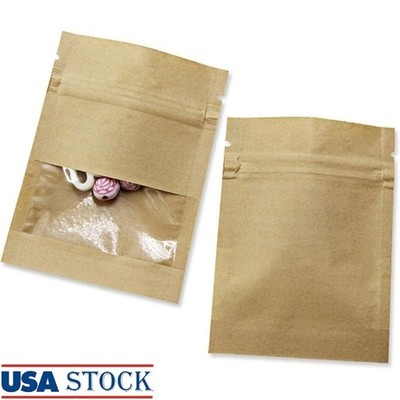 Kraft Paper Window Bags 5.5mil Zipper Resealable Resealable Packaging 100pcs New