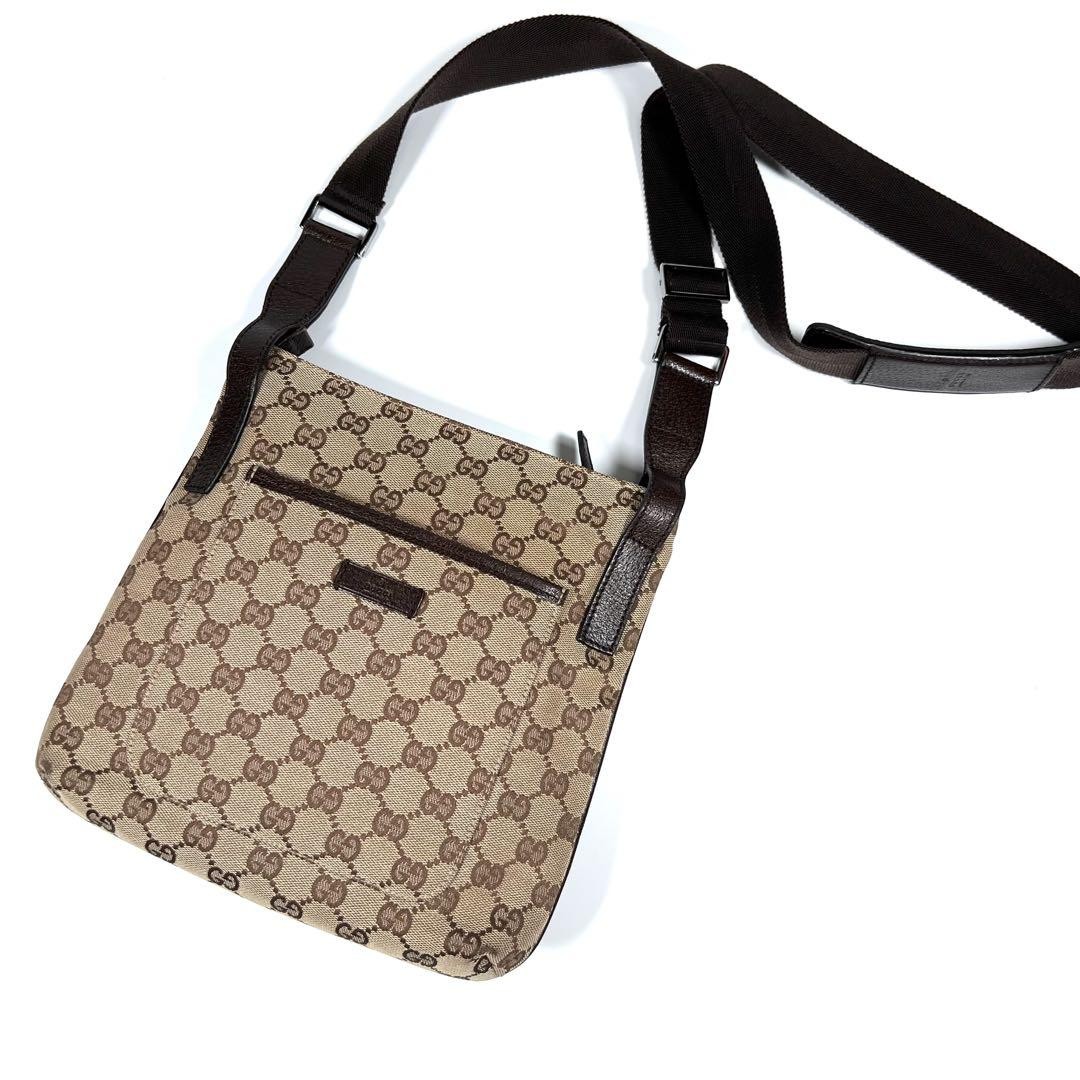 Gucci GG Canvas Crossbody Bag with Beige Leather Trim Authentic Luxury Shoulder Bag