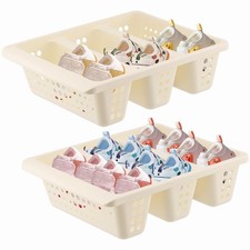 2 PCS Kids Shoes Rack Toddler Baby Storage Organizer 3 Sections Cream Yellow