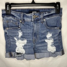 Womens Aeropostale Hi Rise Midi Distressed Cuffed Shorts Stretch Size 4