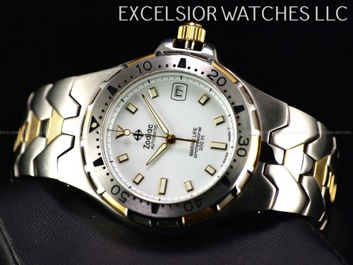 Rare Zodiac 39mm Marine Life Men's Stainless Steel Automatic White Dial Watch
