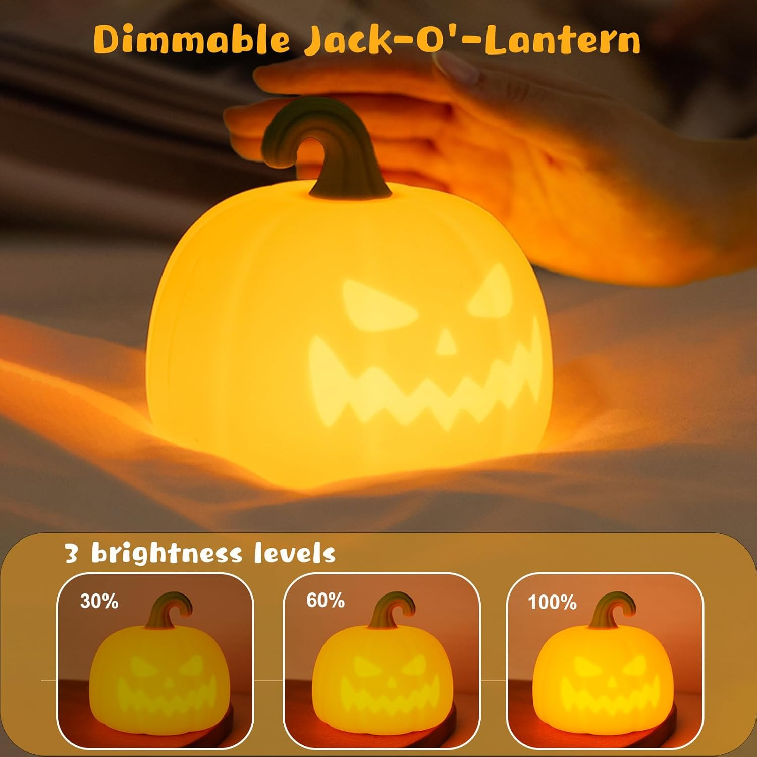 Pumpkin Night Light for Kids, Cute Halloween Pumpkin Lights Rechargeable with Ti