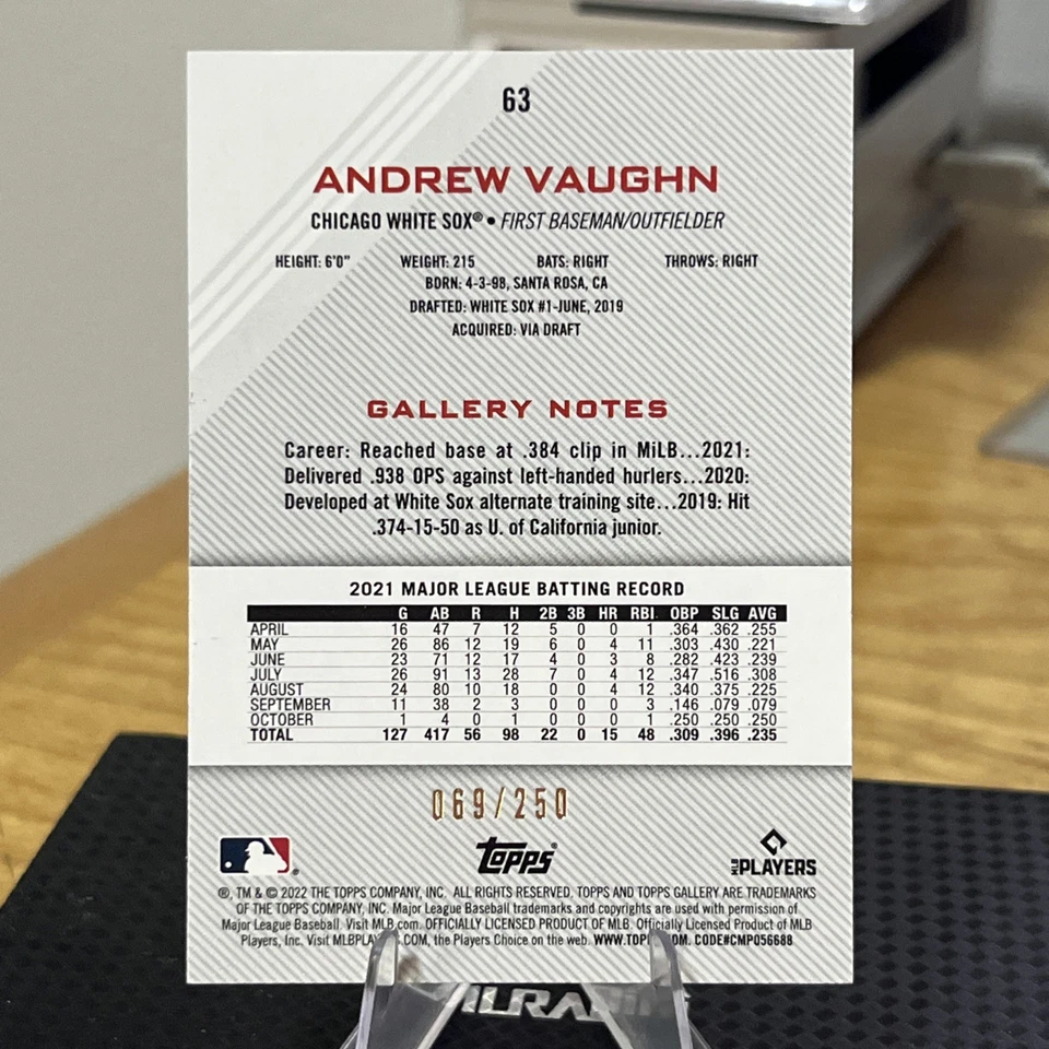 2022 Topps Gallery - Andrew Vaughn #63 Private Issue /250 - Image 2 of 2