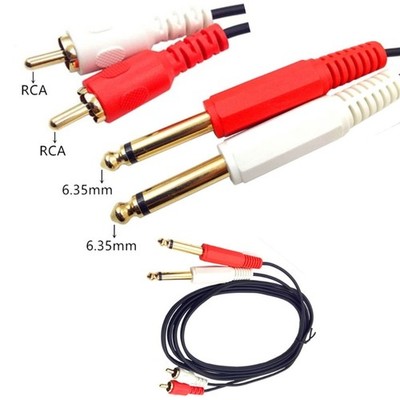 Double 6.35 1/4'' to Double RCA Heads Aux Adapter Auditory Cable 20-300cm