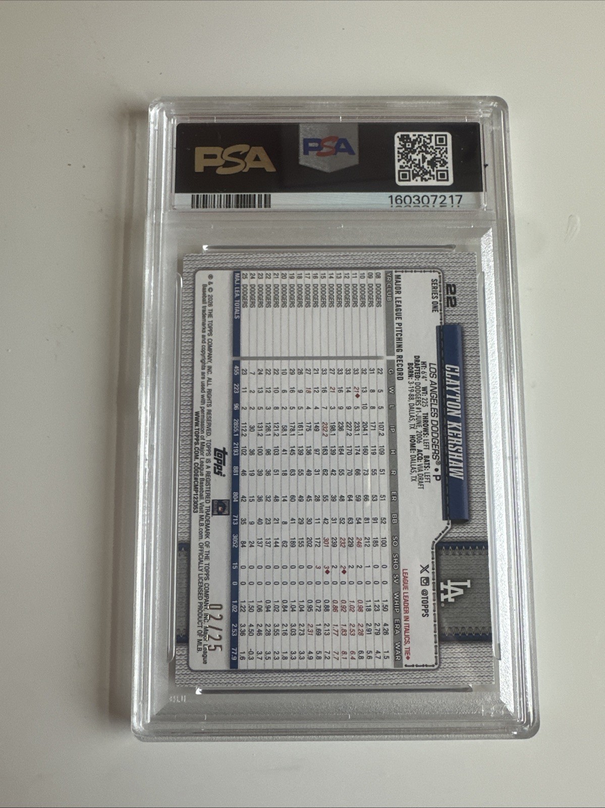 2026 Topps Series 1 - Clayton Kershaw Wood Grain 2/25 SSP LA Dodgers PSA 9 POP 2 view 2