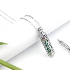 Rainbow Cylinder Urn For Ashes, Hair, Dried Flowers, Pet Fur Silver Necklace 