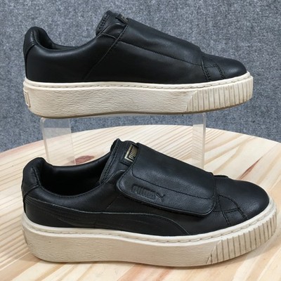 Puma Basket Platform Shoes Womens 6 Low Top Strap Sneakers 364123-01 Black