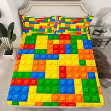 Kids Games Bed Sheet Set for Child Bedroom Color Building Blocks Fitted Sheet...