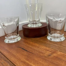 La Rochere France Set Of 3 BEE Water Tumblers  4"  Rocks Glasses 8oz USED