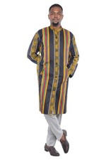African Kente Print Long Trench Coat for Men, 100 Cotton, Lined Jacket