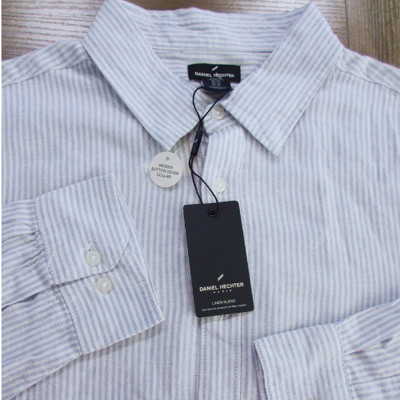 Daniel Hechter Dress Shirt Mens XL Linen Blue Stripe Long Sleeve Button Down NWT