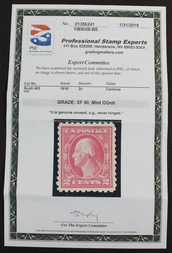 CKStamps: US Stamps Collection Scott#463 2c Washington Mint NH OG Grade 90 Cert