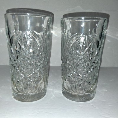 Vintage Libby USA Hobstar 6  Tall 16 oz.  Highball Drinking Glasses Set of 2