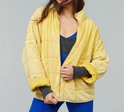 Forever 21 Quilted Zip Jacket Yellow Golden Haze size S Small FP dupe NWT
