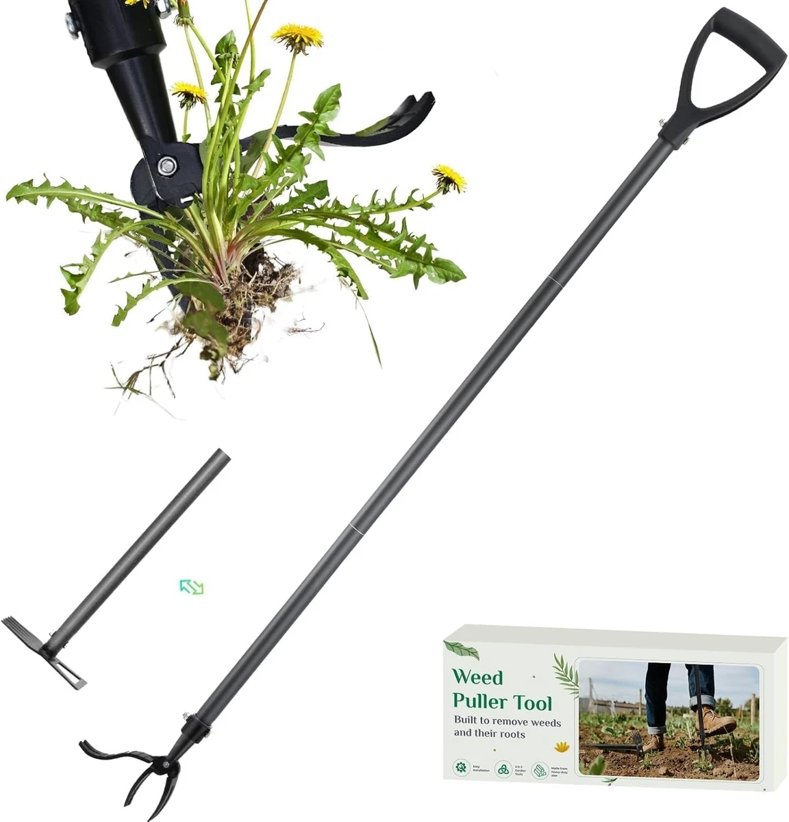 Stand-Up 2-in-1 Weed Puller & Rake 4-Claw with Replacement Head – 99cm