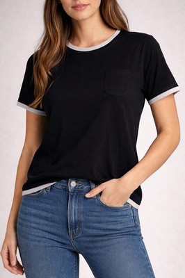 S Max Mara Black White Trim Sweater Short Sleeve 100% Virgin Wool Size S Casual