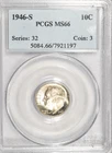 1946 S ROOSEVELT DIME ~ BLAST WHITE SUPER GEM UNCIRCULATED ~ PCGS MS66
