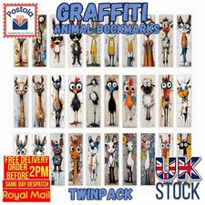 Graffiti Animal Bookmarks Twin Pack Colourful Fun Reading Gift
