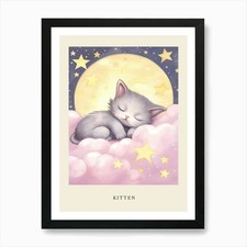 Sleeping Baby Kitten 2 Nursery Post Framed Wall Art Poster Canvas Print Picture