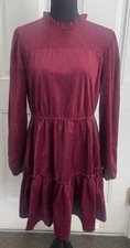 Women's Cupshe Soft Burgundy Velvet Long Sleeve Tiered Mini Dress Size Large