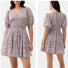 Gap Ditsy Floral Puff Sleeve Smocked Waist Mini Dress 100% Cotton | Size: XL