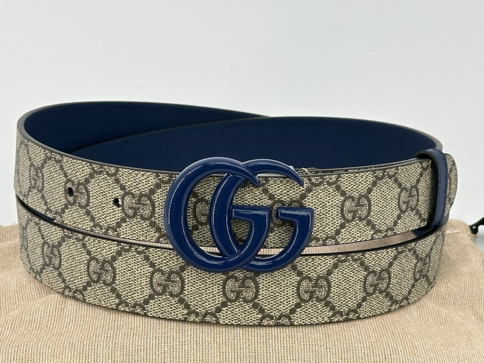 Ceinture femme neuve luxe originale GUCCI Marmont  414516  taille   120 cm / marron bleu