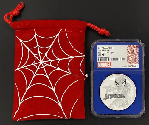 2017 Tuvalu $1, Spiderman, 1 Troy Oz .999 Fine Silver coin, FDOI, MS 70 NGC!