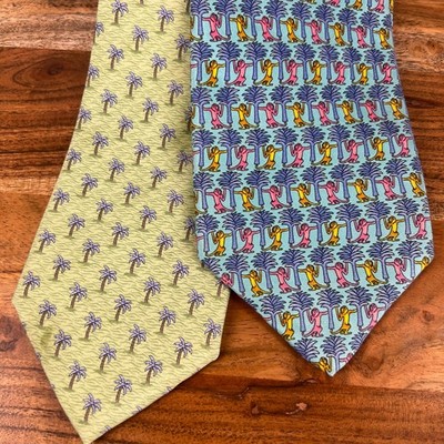 Tommy Hilfiger & Robert Talbot Men's Neckties (Lot of 2) Palm Tree/Monkey Print