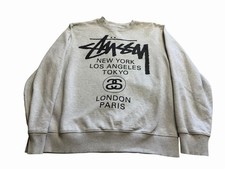 Stussy World Tour Crew Mens Medium Gray Sweatshirt