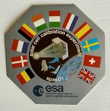 Vintage 1983 NASA ESA SPAS-01 Solar Cell Experiment Decal Sticker STS-7 NOS GSFC