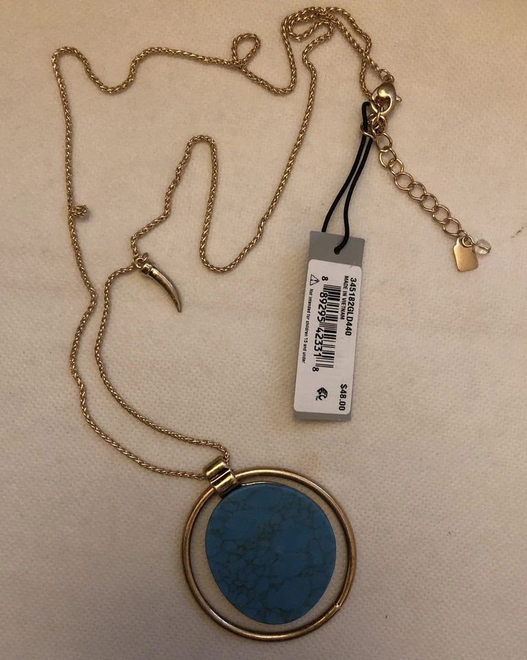 Robert Lee Morris Soho 金色轨道项链带绿松石石盘全新带标签 — 第 4/4 张图片