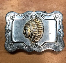 VINTAGE INDIAN CHIEF HEAD BELT BUCKLE GOLD AND SILVER TONE