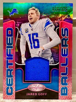 JERSEY NUMBER MATCH! 2023 Certified Jared Goff Certified Ballers 16/125! PINK!