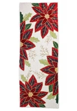 🎄 ( 2 )   ( NORTH SPRUCE LANE ) 🎄     Poinsettia Beaded Table Runner 13" X 36"