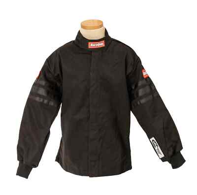 RaceQuip Single Layer Fire Suit Jacket Black w/Black Stripes -Kids Large