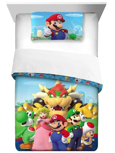 Super Mario Kids 2pc Reversible Twin/Full Comforter Set-W51053583402 - Picture 3 of 6