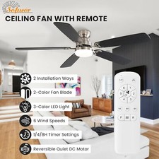 52 Inch Flush Mount Ceiling Fan With Light and Remote Modern Ceiling Fan Bedroom