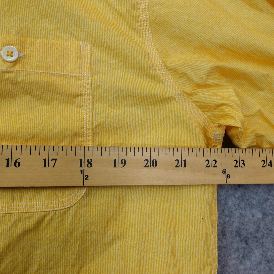Pinstriped Dress Shirt Mens Large Yellow Flip Cuff Roll Tab Summer Fall BUGATCHI - Image 4 of 4