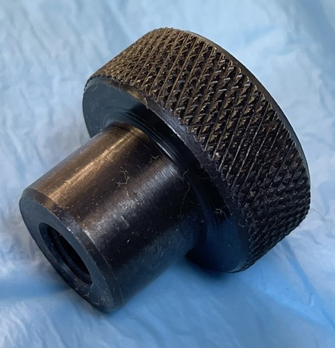Knurled Knob, 1-1/4"Día. Black Oxide Steel, 3/8-16 Threaded Through-Hole(23F71)