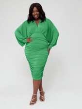 AX Paris Curve Ruched Bodycon Midi Dress Apple Green Long Sleeve Size - 24