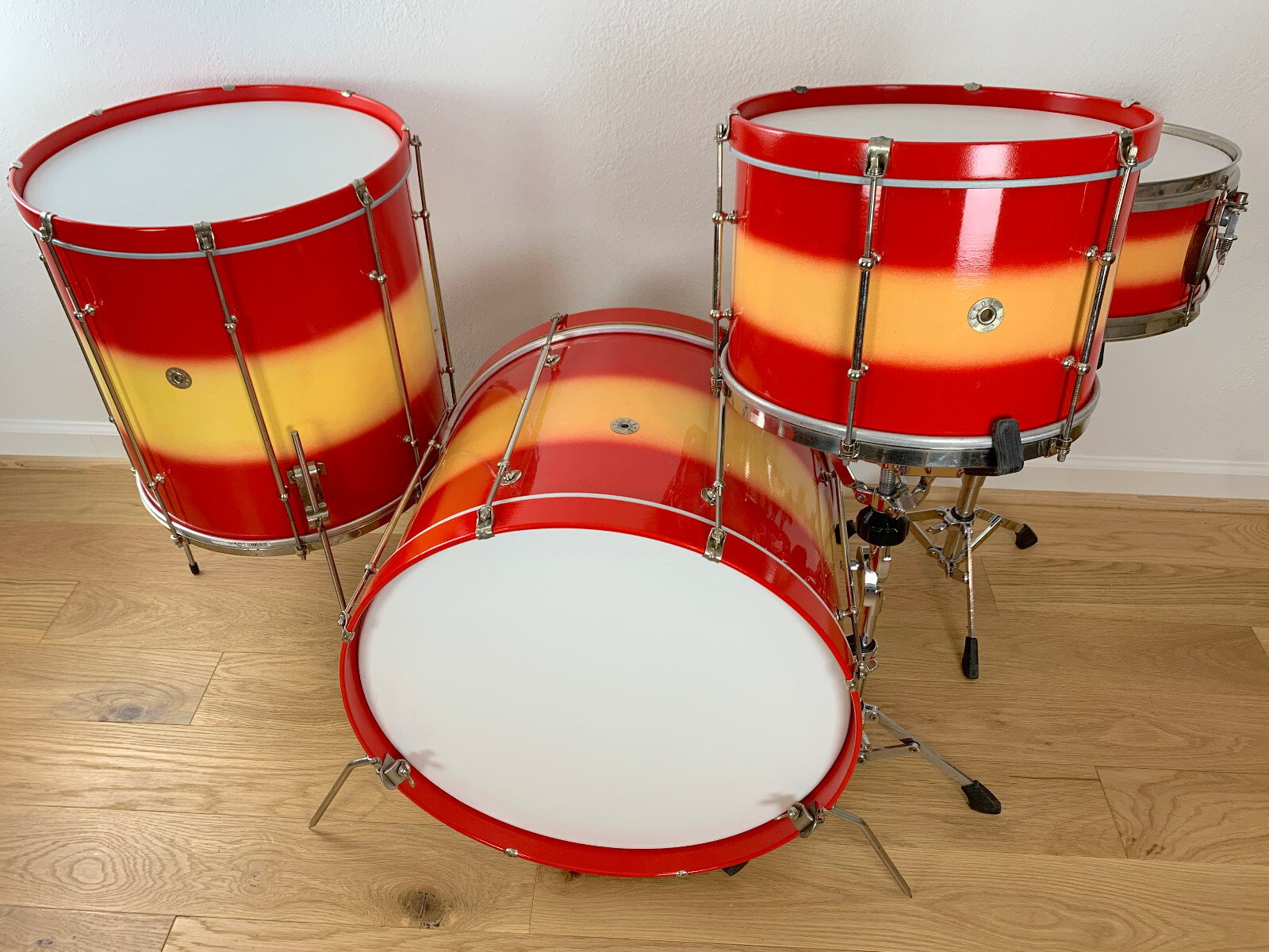 DECOLITE 4-Pc Drum Kit 60s 13-16-20-5x14 Snare 60s Vtg Gretsch Shells Red Yellow